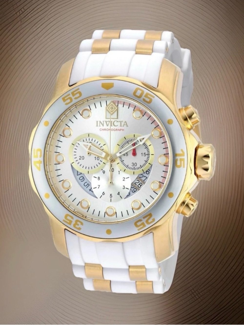 Invicta Pro Diver Chronograph Men's 48MM Watch Gold Plated SS & White, Brand New